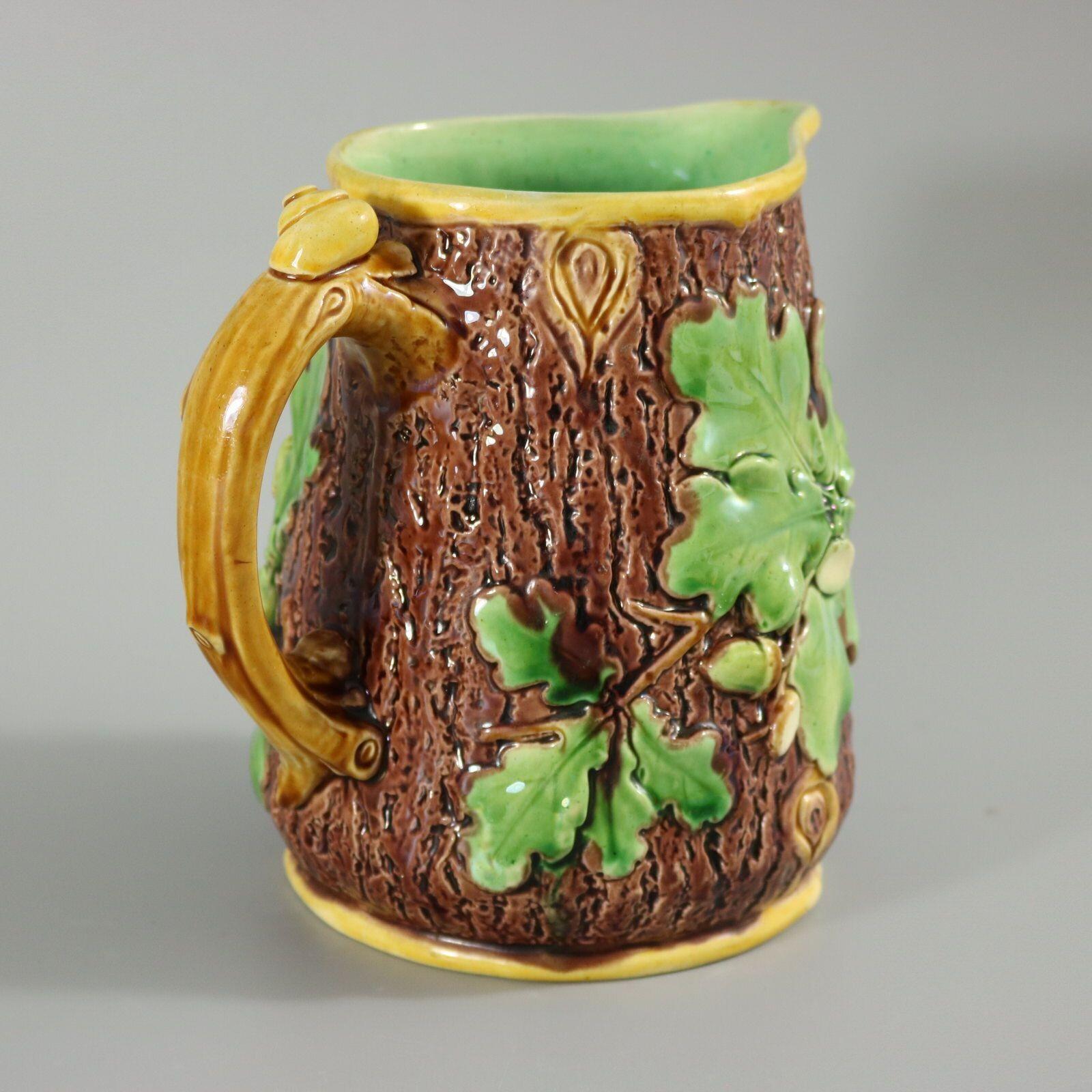 Victorian Minton Majolica Oak Jug / Pitcher with Snail Handle For Sale