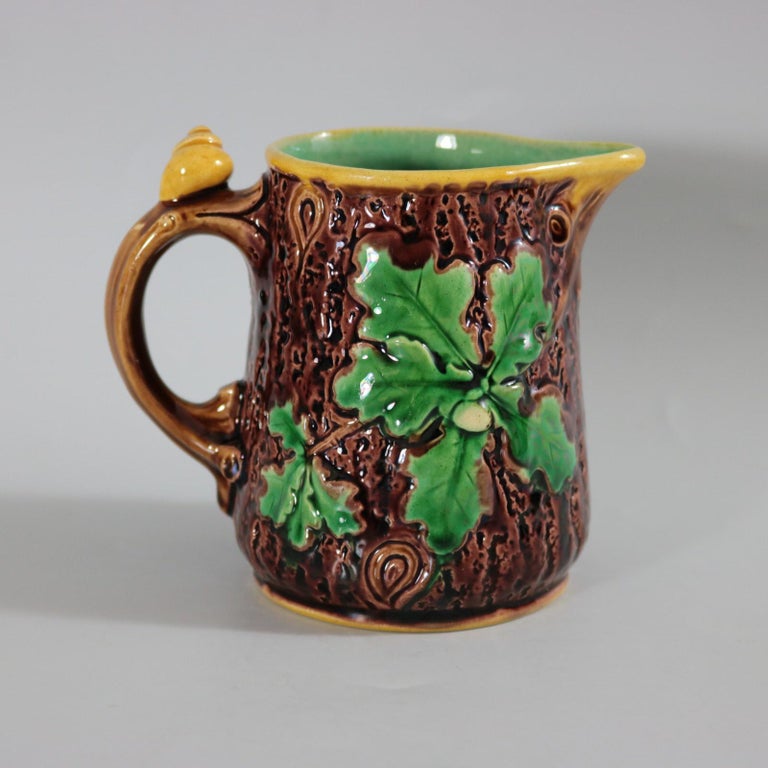 Mid-19th Century Minton Majolica Oak Jug/Pitcher with Snail Handle For Sale