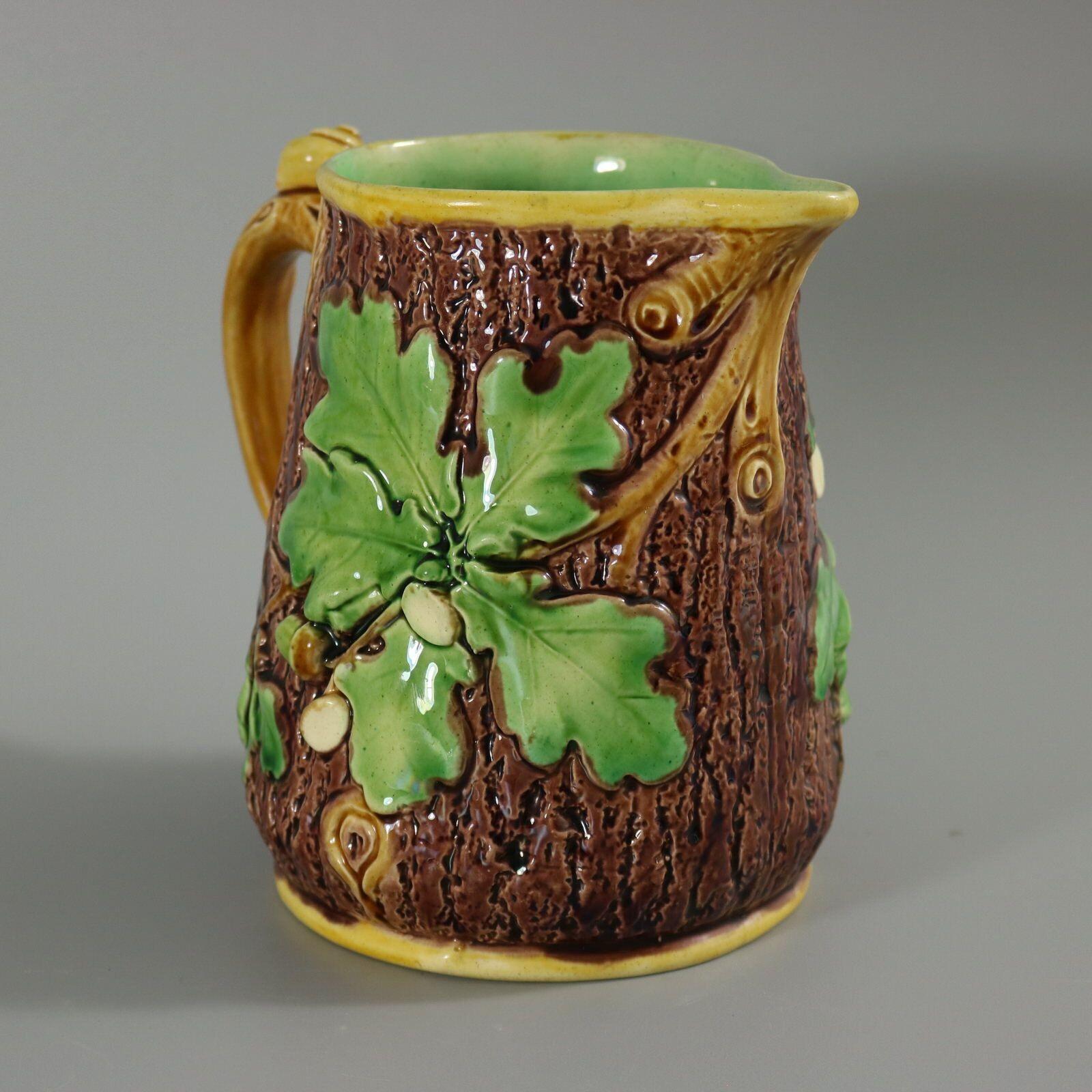 Minton Majolica Oak Jug / Pitcher with Snail Handle In Good Condition For Sale In Chelmsford, Essex