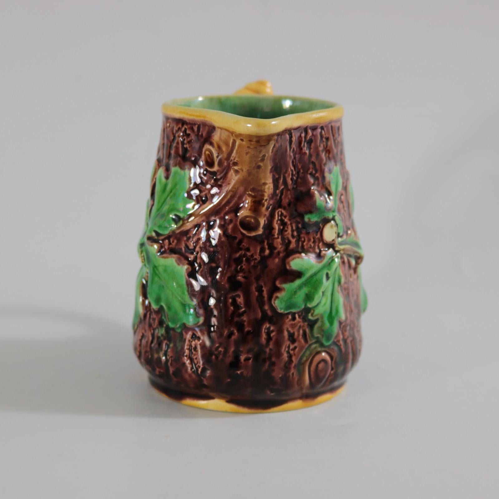 Mid-19th Century Minton Majolica Oak Jug/Pitcher with Snail Handle For Sale