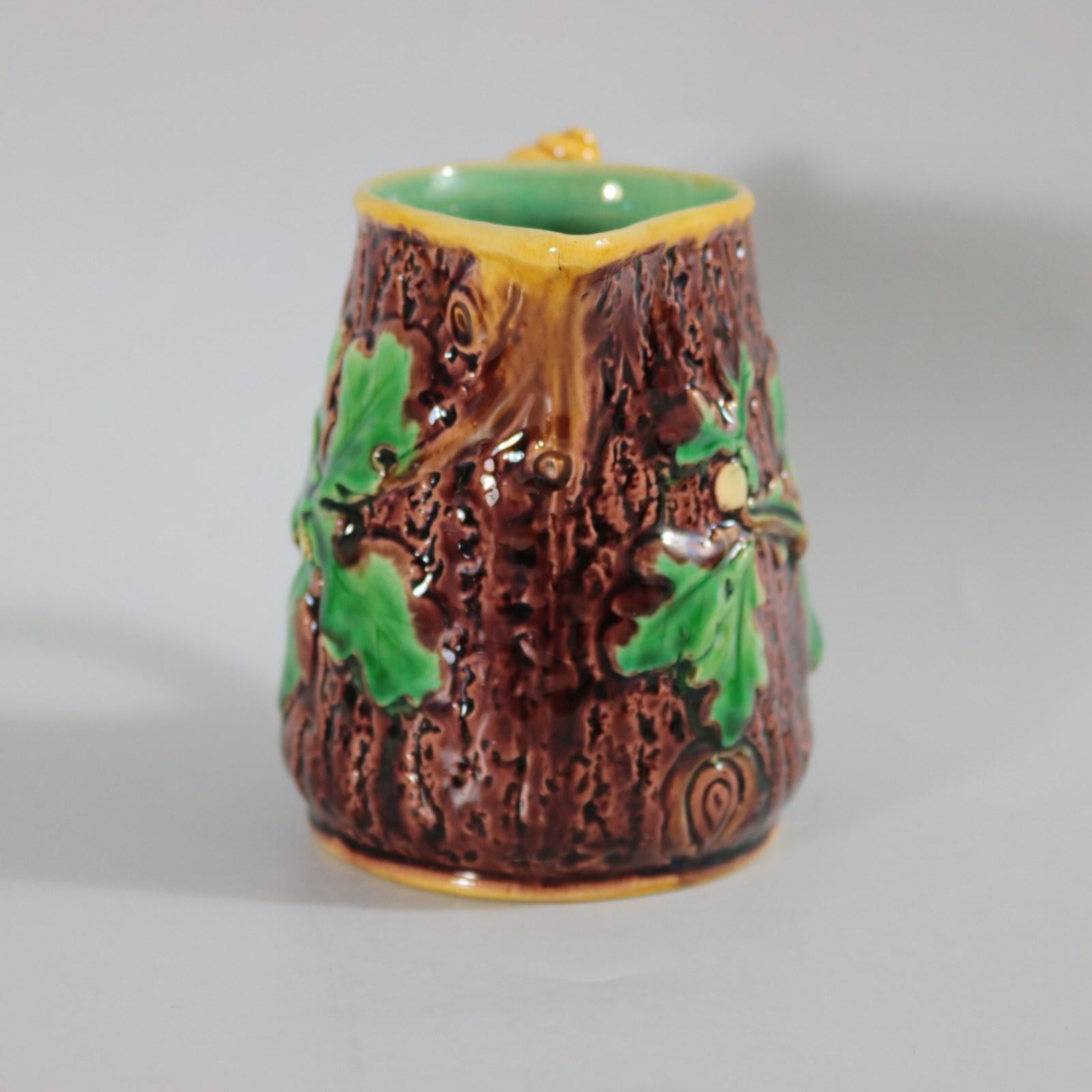 Minton Majolica Oak Jug/Pitcher with Snail Handle In Excellent Condition In Chelmsford, Essex