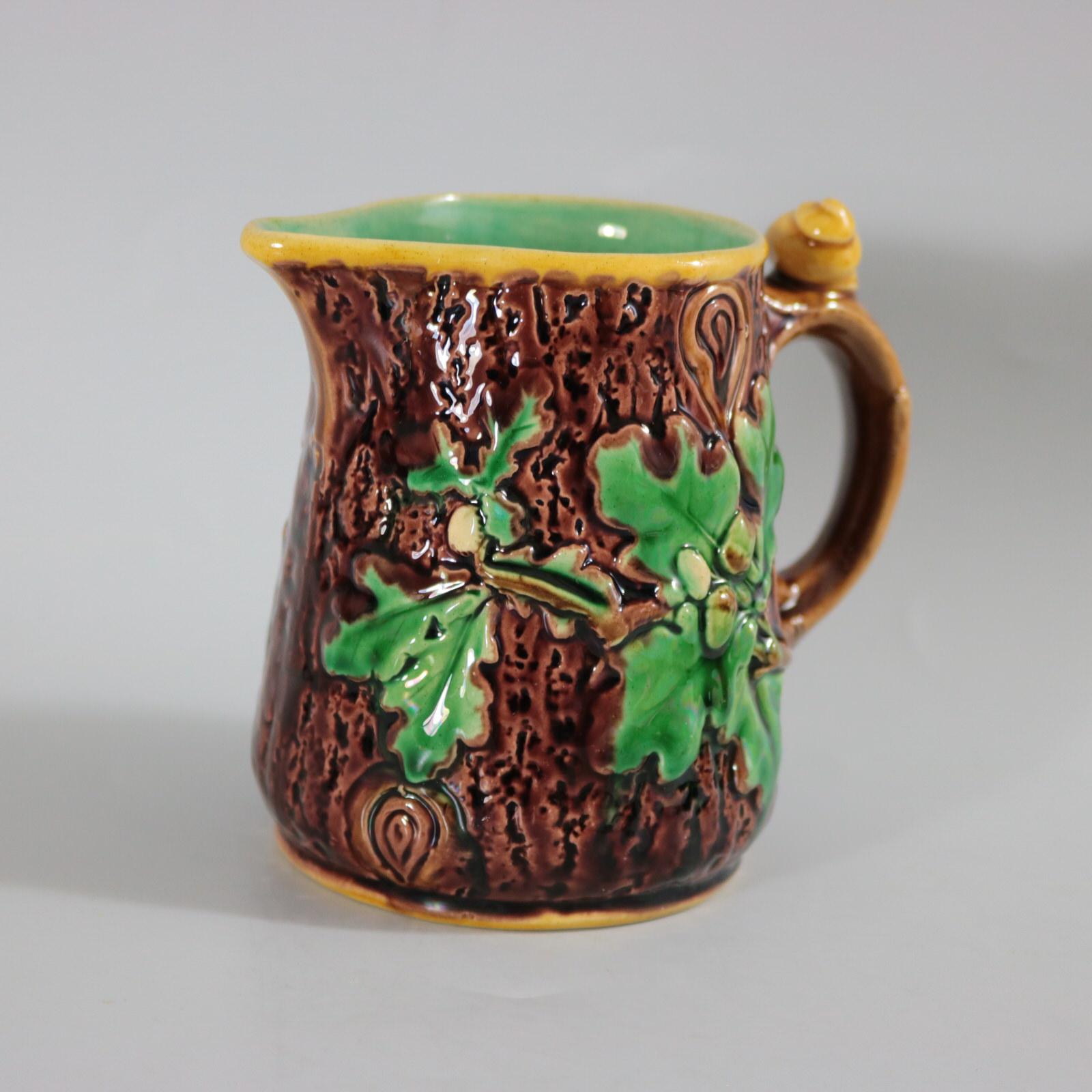 Mid-19th Century Minton Majolica Oak Jug/Pitcher with Snail Handle For Sale