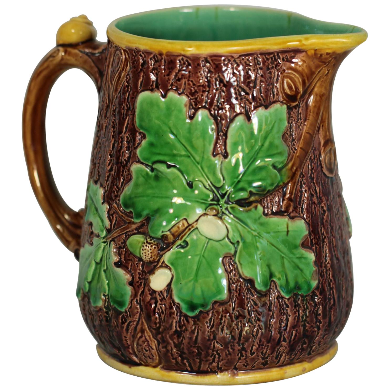 Minton Majolica Oak Jug/Pitcher with Snail Handle at 1stDibs