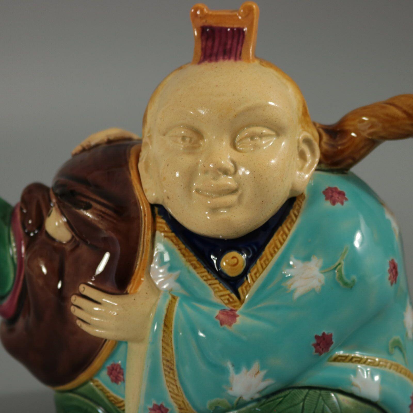 Minton Majolica Oriental Figure Teapot For Sale 5