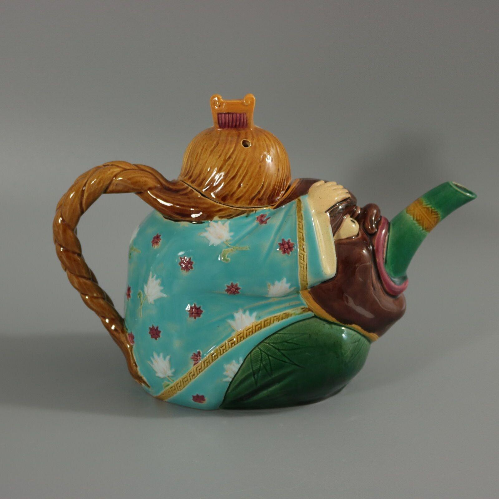 English Minton Majolica Oriental Figure Teapot For Sale