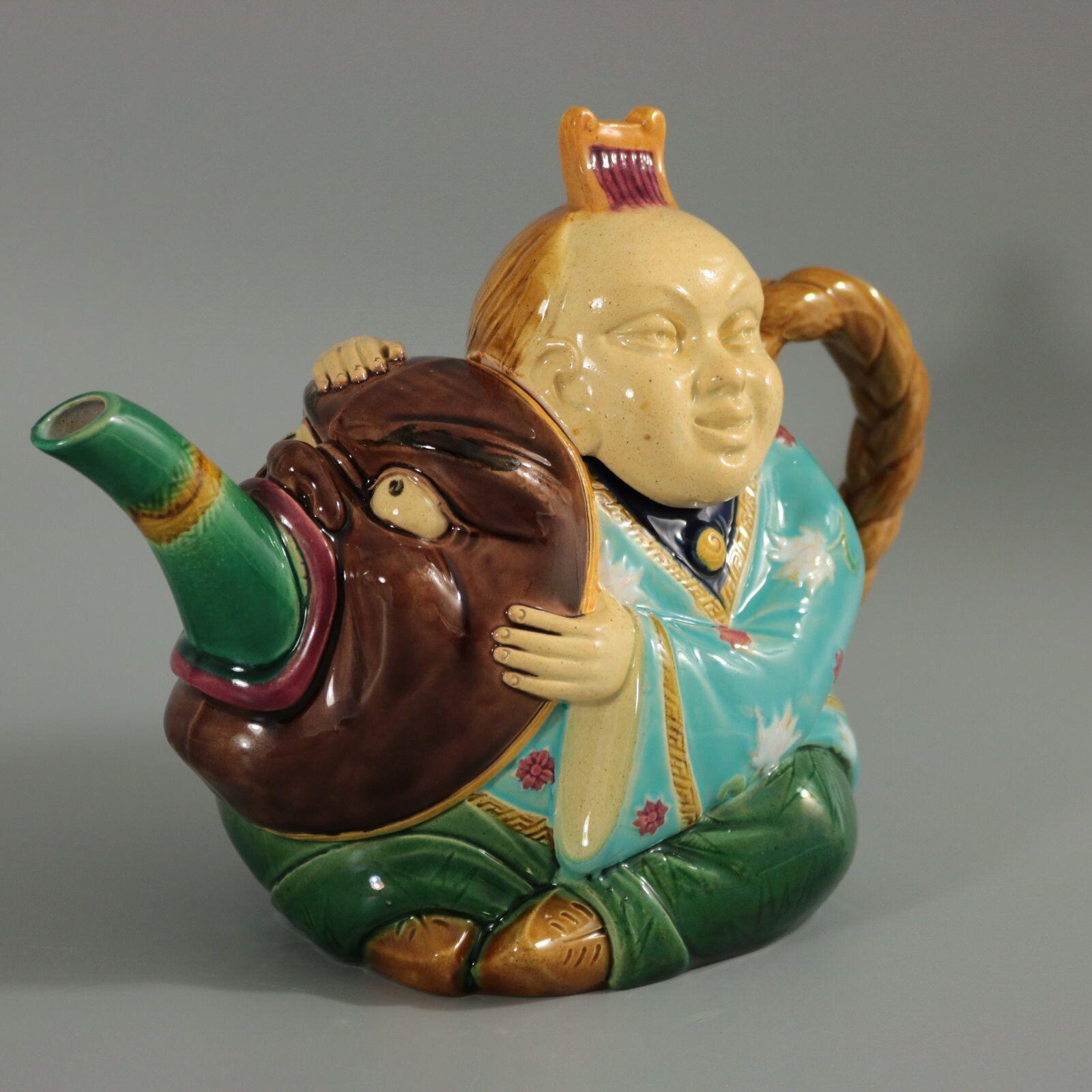 Minton Majolica Oriental Figure Teapot For Sale 1