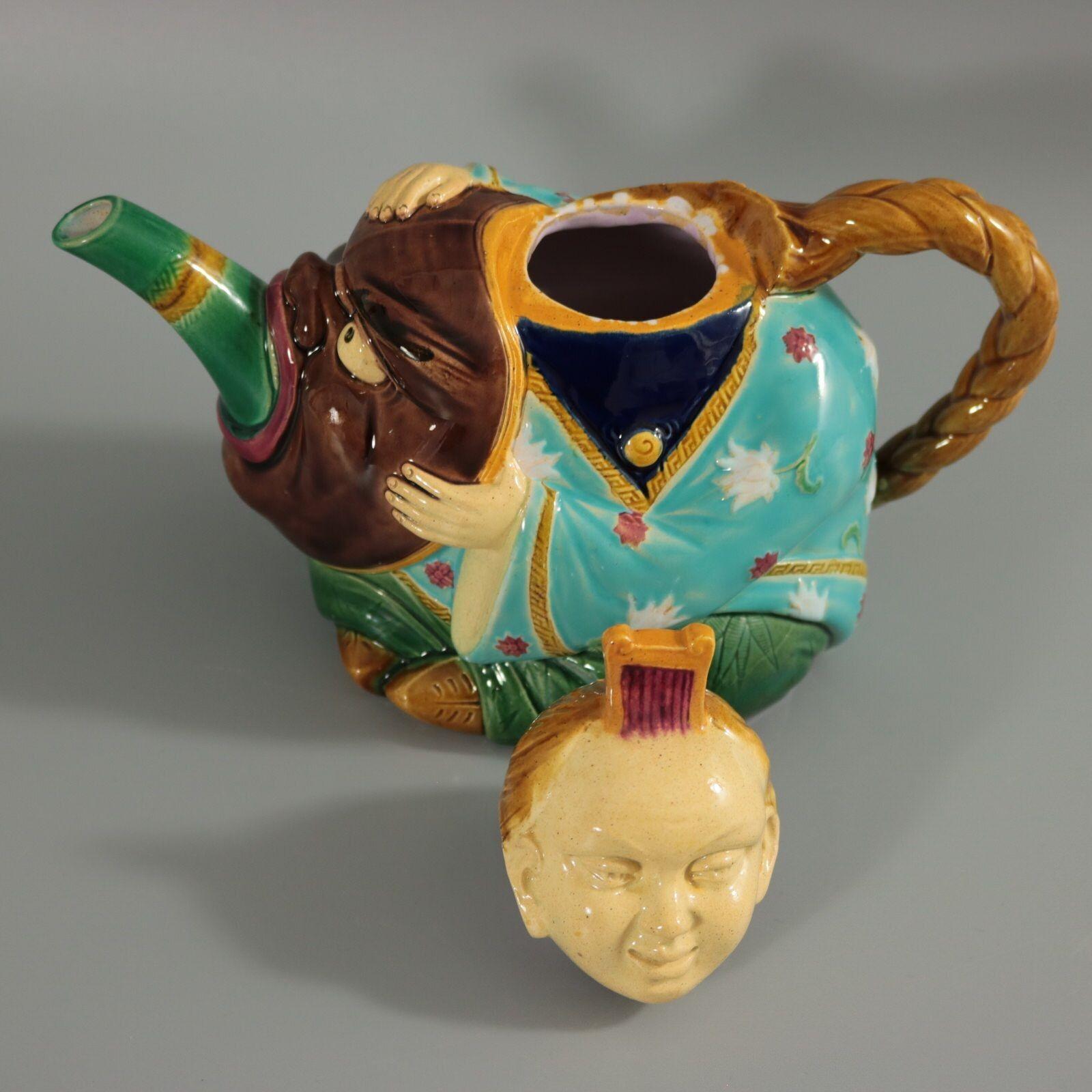 Minton Majolica Oriental Figure Teapot For Sale 2