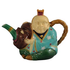 Antique Minton Majolica Oriental Figure Teapot