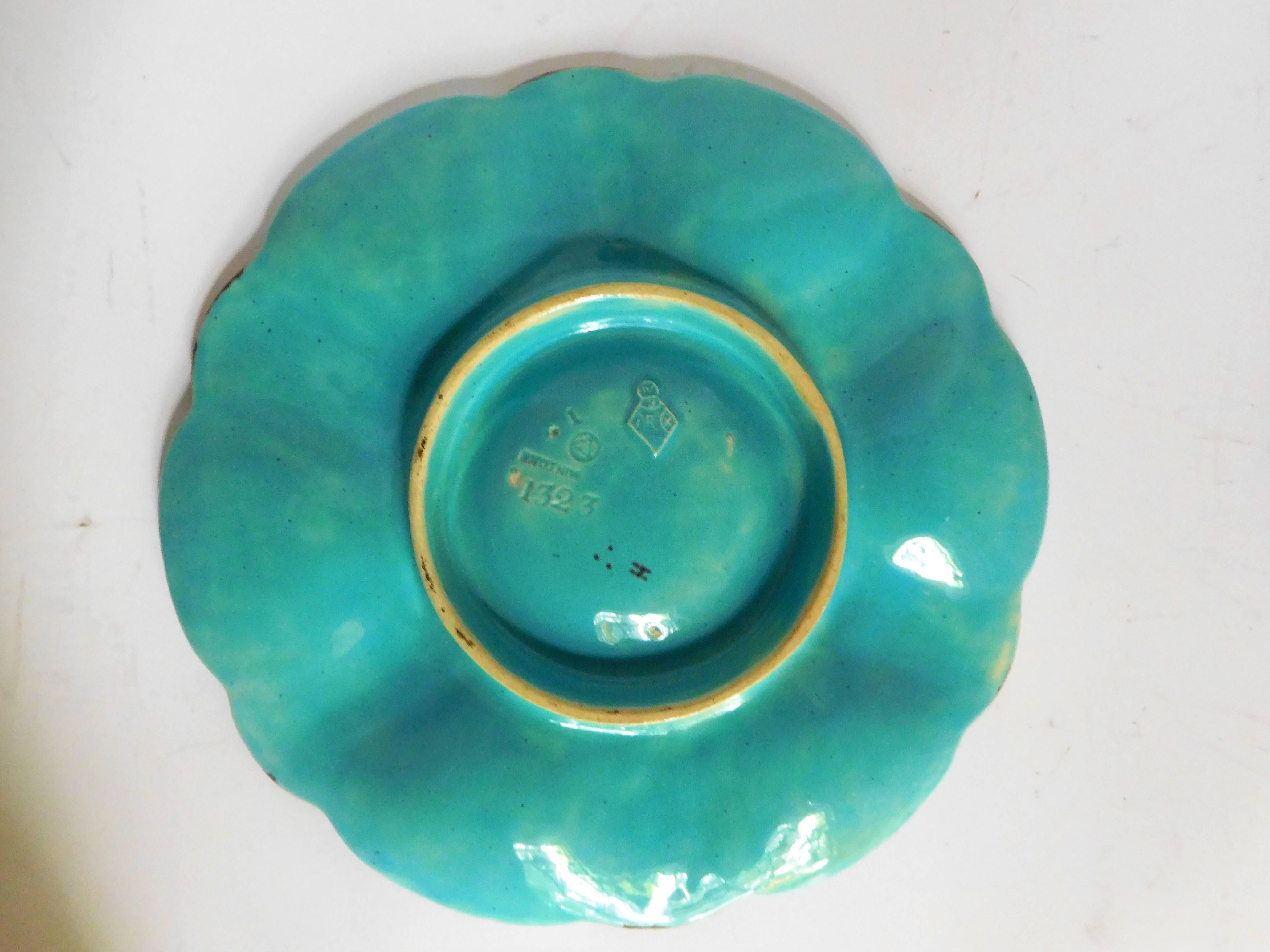 Minton Majolica Oyster Plate in Turquoise and Green, England, 1868 5