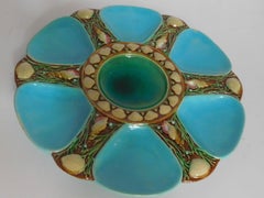 Minton Majolica Oyster Plate in Turquoise and Green, England, 1868