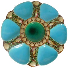 Minton Majolica Oyster Plate in Turquoise and Green, England, 1868