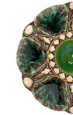Minton Majolica Oyster Plate, 'MOTTLED, ' Green and Brown, English, Dated 1871