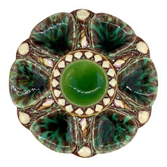Minton Majolica Oyster Plate, 'MOTTLED, ' Green and Brown, English, Dated 1871