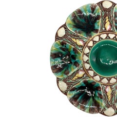 Minton Majolica Oyster Plate, Mottled Green, Brown, Yellow, English, Dated 1870