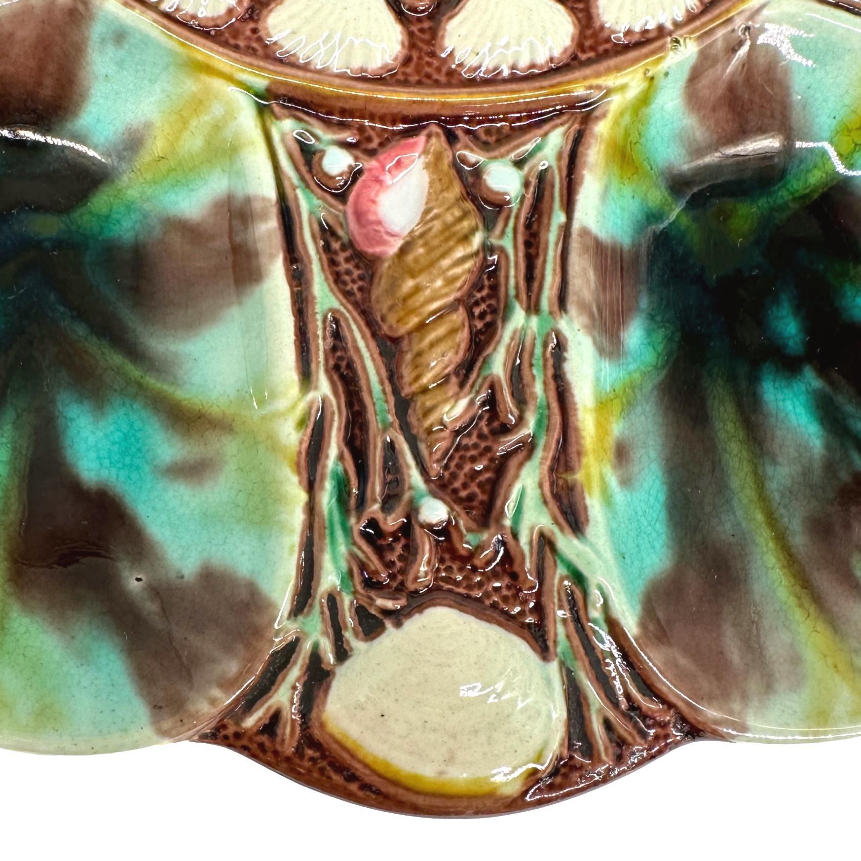 19th Century Minton Majolica Oyster Plate, Mottled Leopard Spots, English, Dated 1870 For Sale