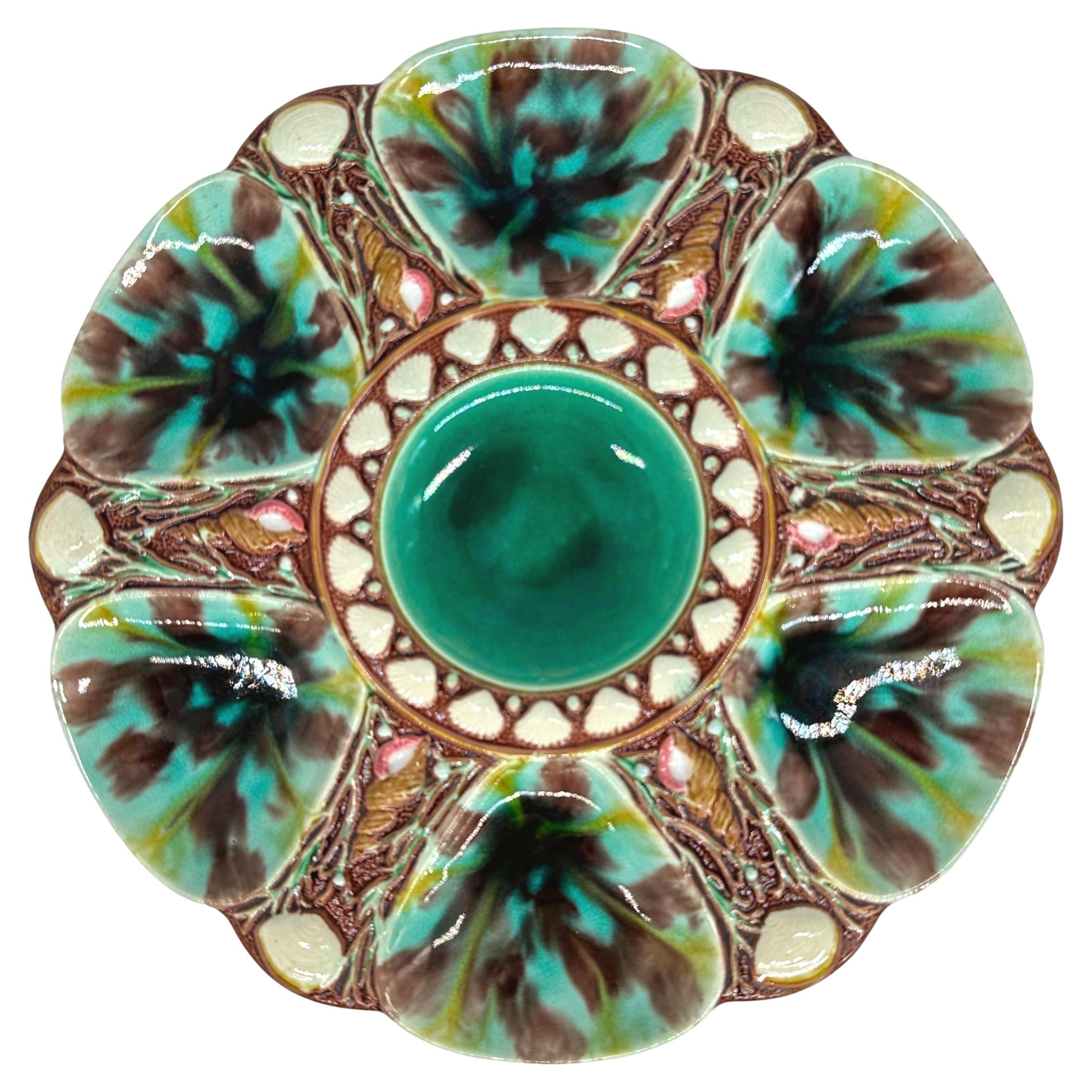 Minton Majolica Oyster Plate, Mottled Leopard Spots, English, Dated 1870