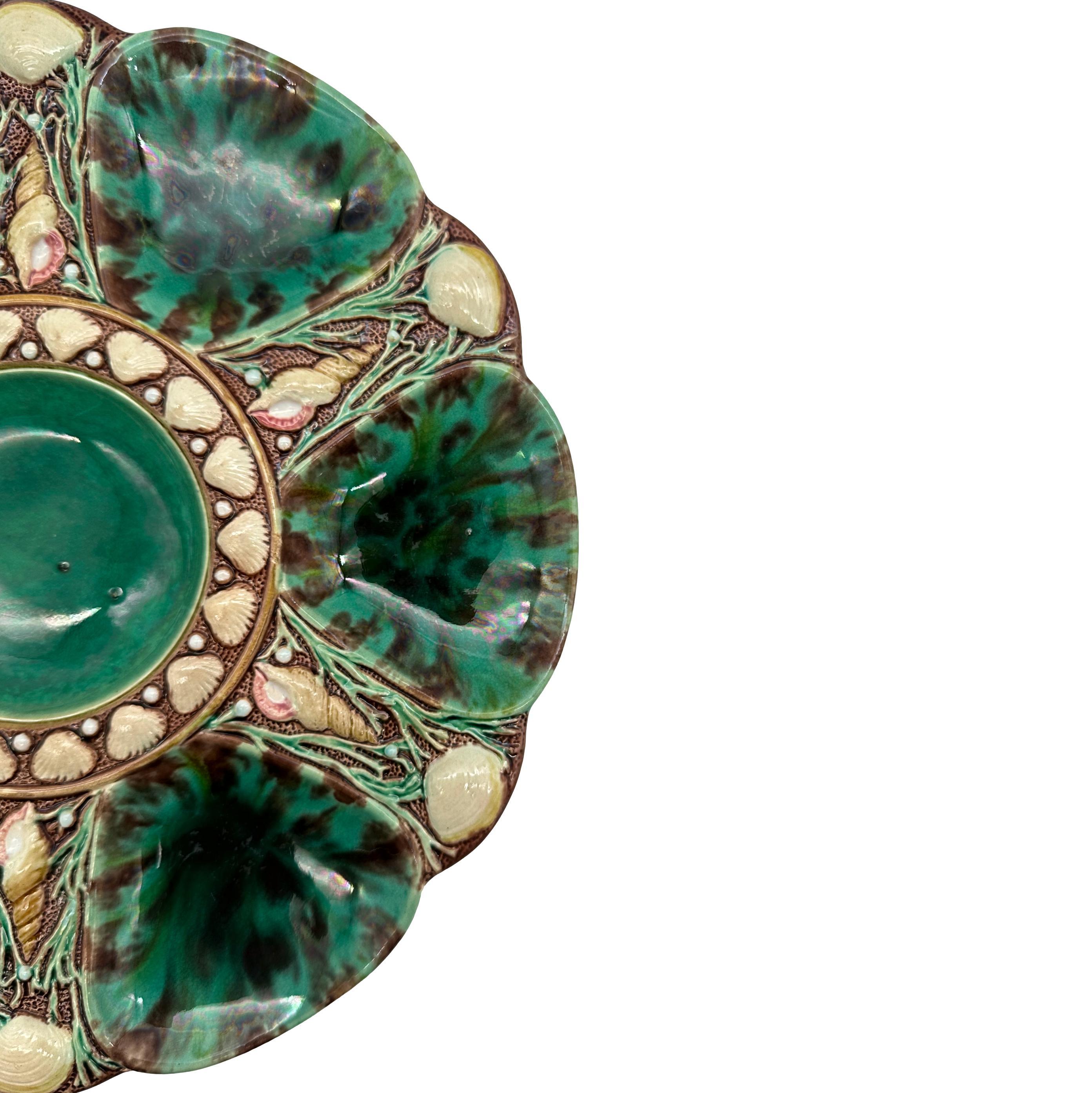 Victorian Minton Majolica Oyster Plate, Mottled Leopard Spots, English, Dated 1871 For Sale