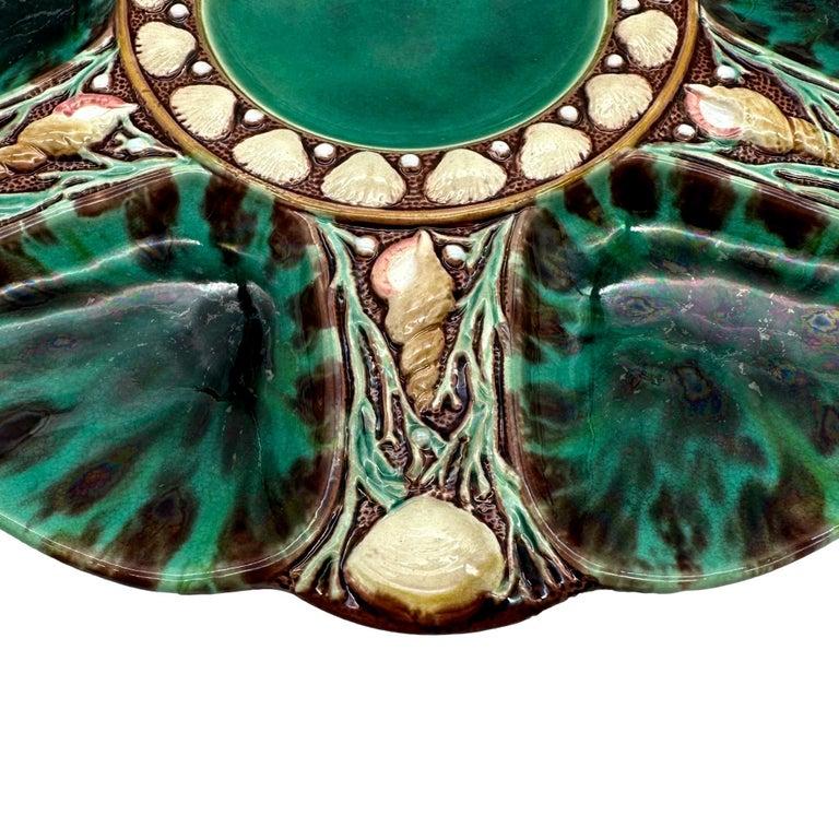 Molded Minton Majolica Oyster Plate, Mottled Leopard Spots, English, Dated 1871