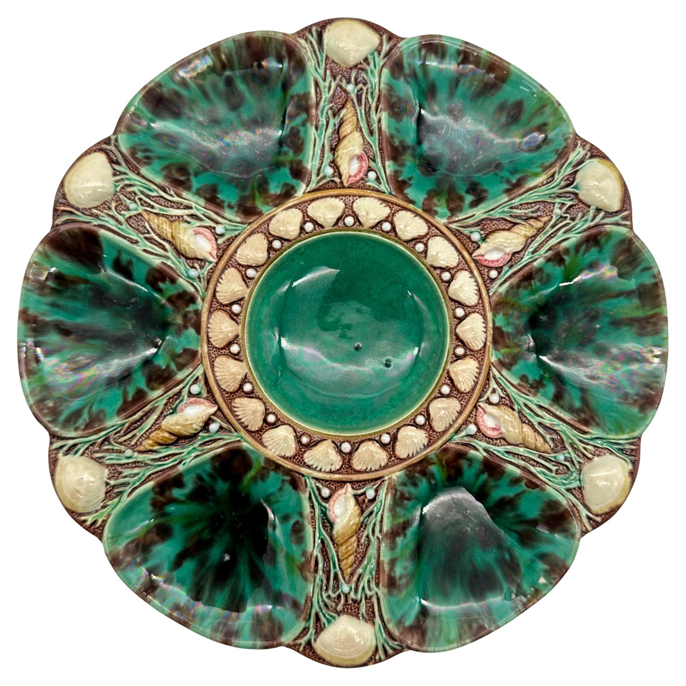 Minton Majolica Oyster Plate, Mottled Leopard Spots, English, Dated 1871 For Sale