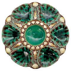 Antique Minton Majolica Oyster Plate, Mottled Leopard Spots, English, Dated 1871