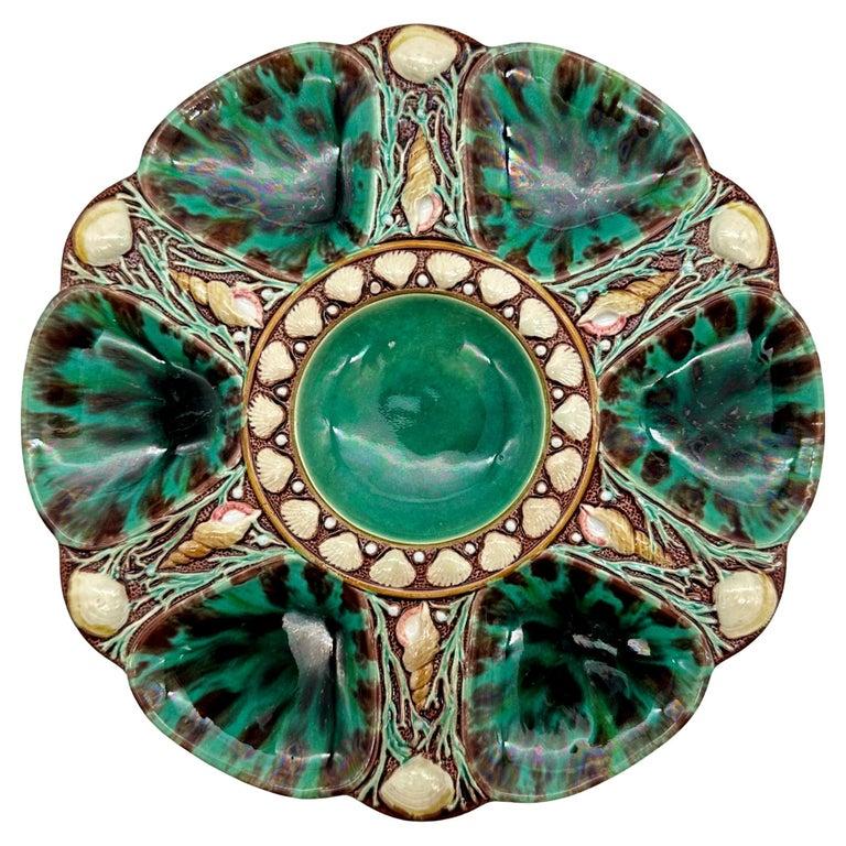 Minton Majolica Oyster Plate, Mottled Leopard Spots, English, Dated 1871