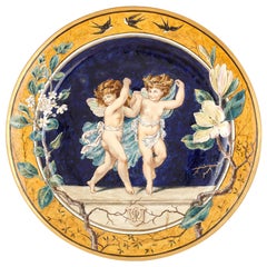 Assiette en majolique de Minton avec un dessin de W. S. Coleman