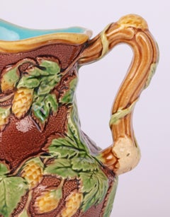Minton Majolica Pottery Ale Jug Decorated with Hops