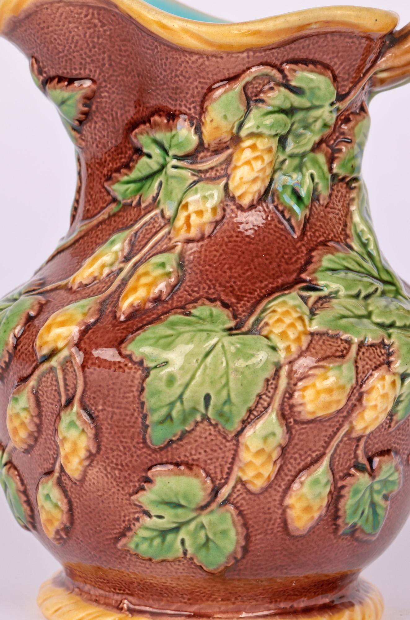 Victorian Minton Majolica Pottery Ale Jug Decorated with Hops