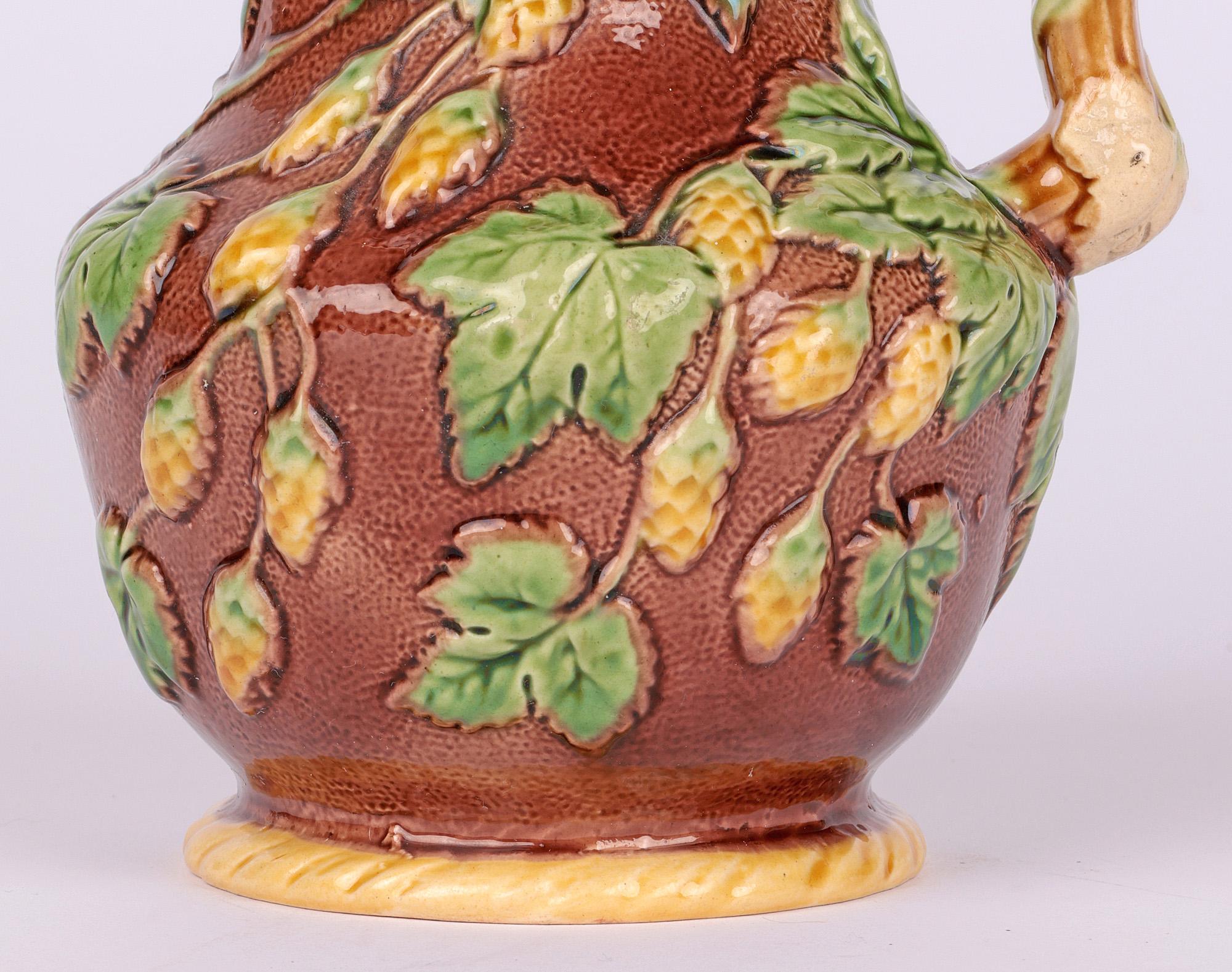 English Minton Majolica Pottery Ale Jug Decorated with Hops