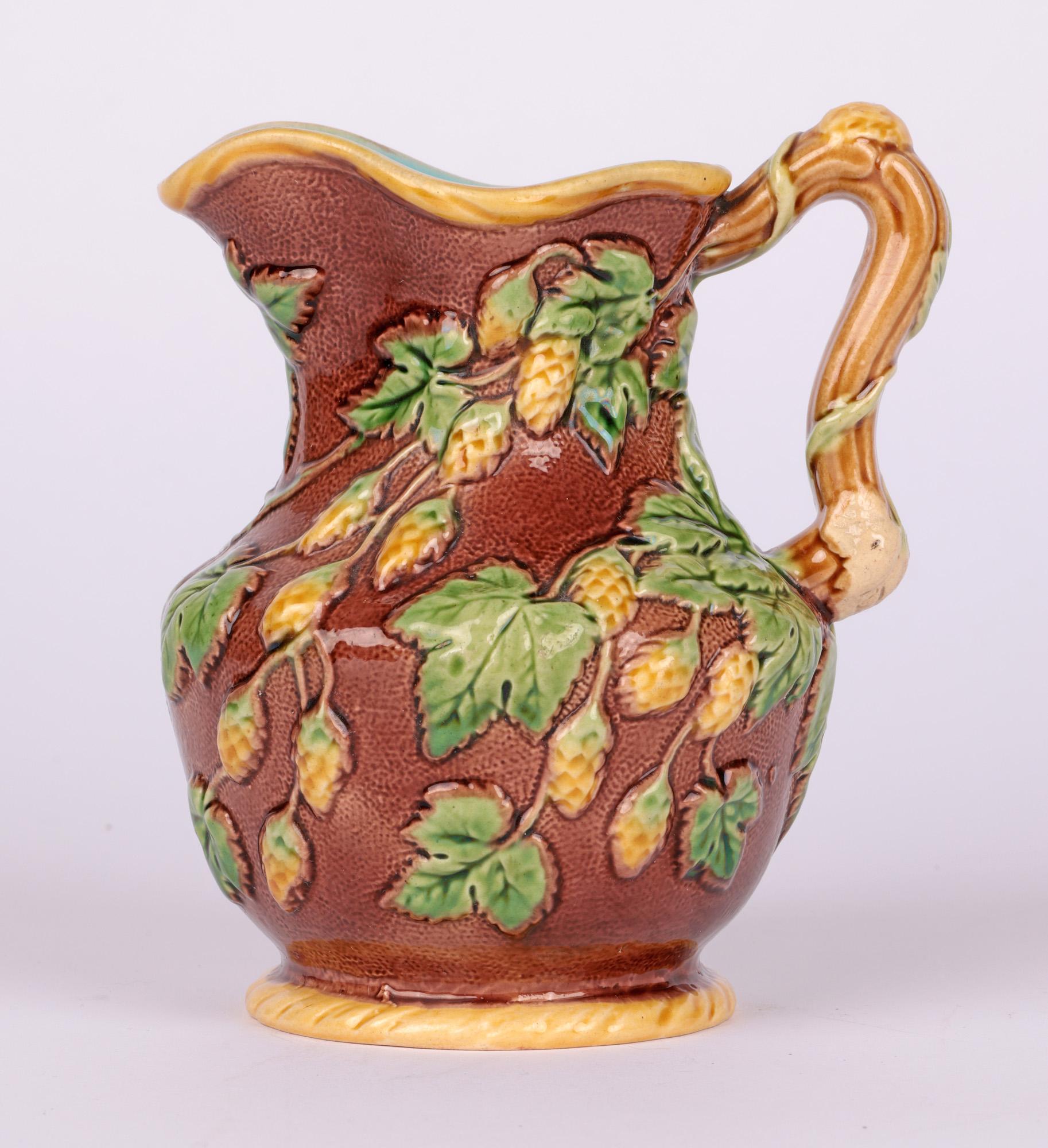 Glazed Minton Majolica Pottery Ale Jug Decorated with Hops