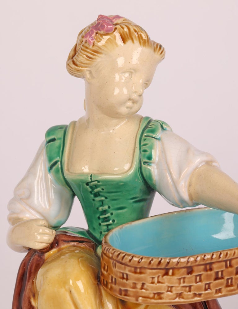 Minton Majolica Pottery Girl Harvester Figurine 1864 For Sale at 1stDibs