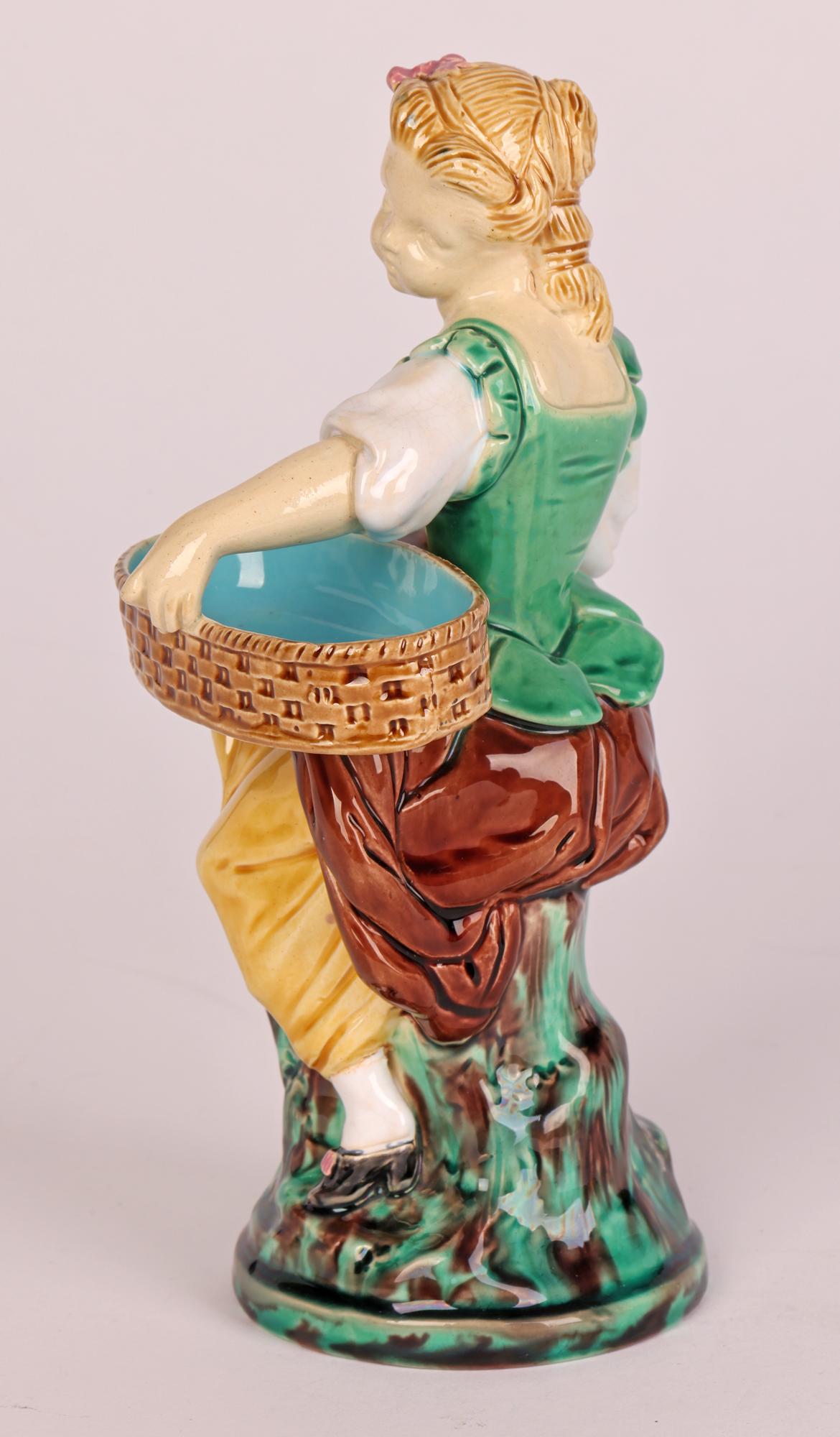 English Minton Majolica Pottery Girl Harvester Figurine 1864  For Sale