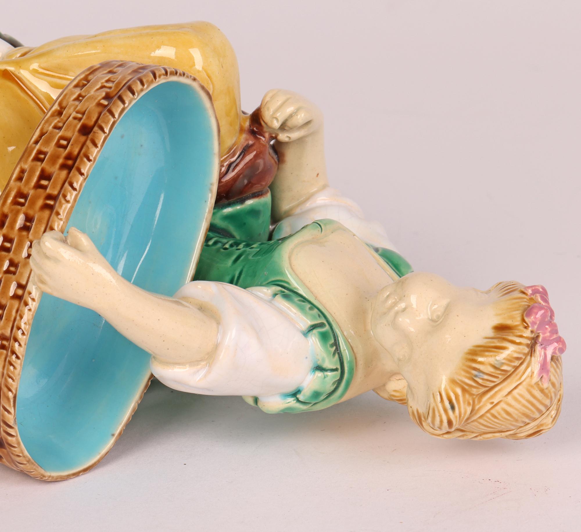 Glazed Minton Majolica Pottery Girl Harvester Figurine 1864  For Sale