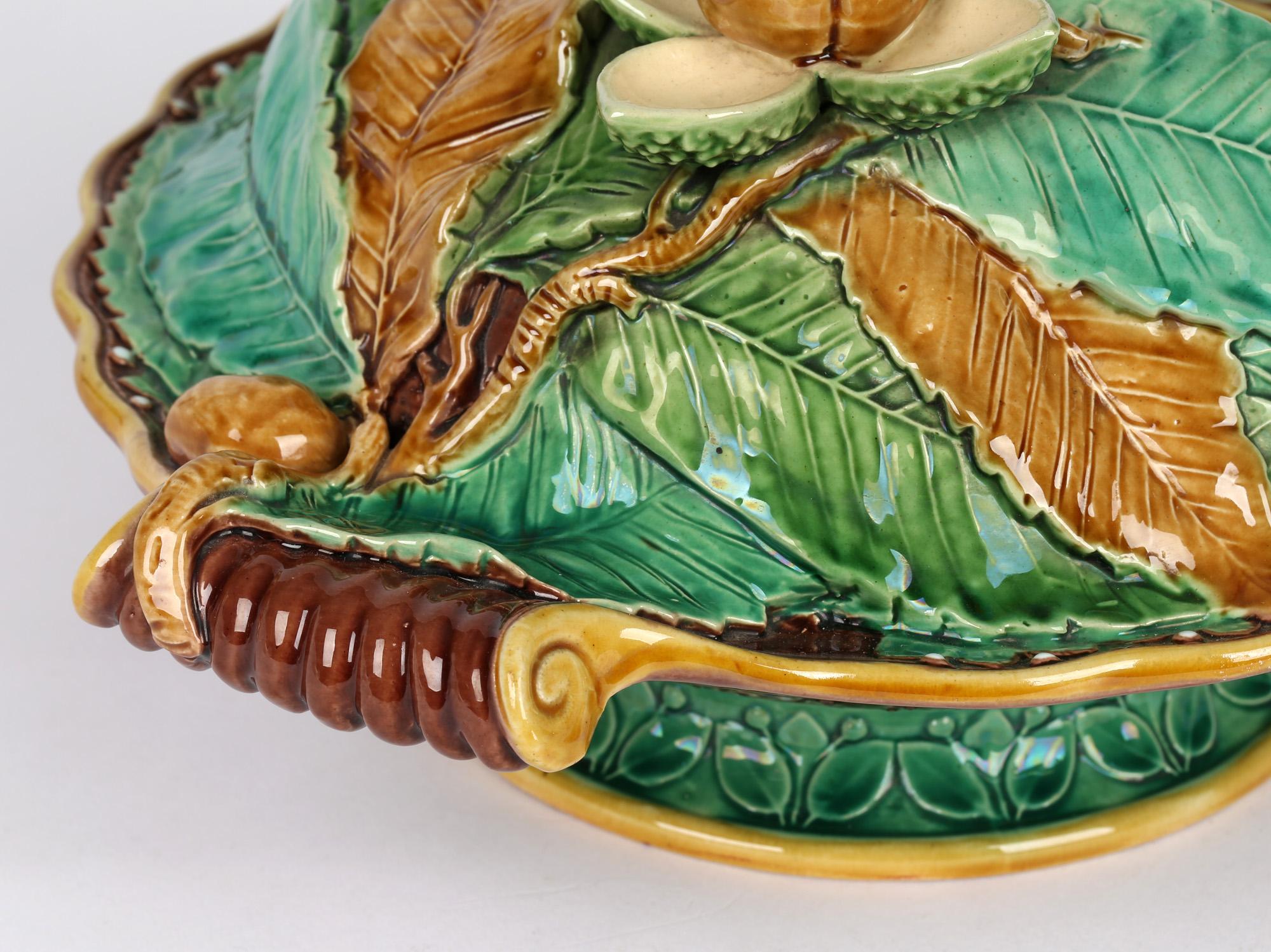 Minton Majolica Pottery Pedestal Chestnut Dish Dated 1867 7