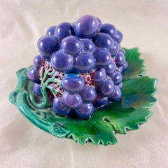 Minton Majolica Purple Grape Cluster on Green Leaf Covered Box, date marked 1861