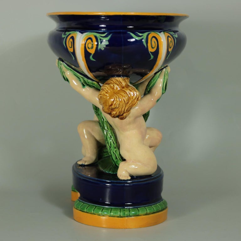 19th Century Minton Majolica Putti Figural Bowl For Sale