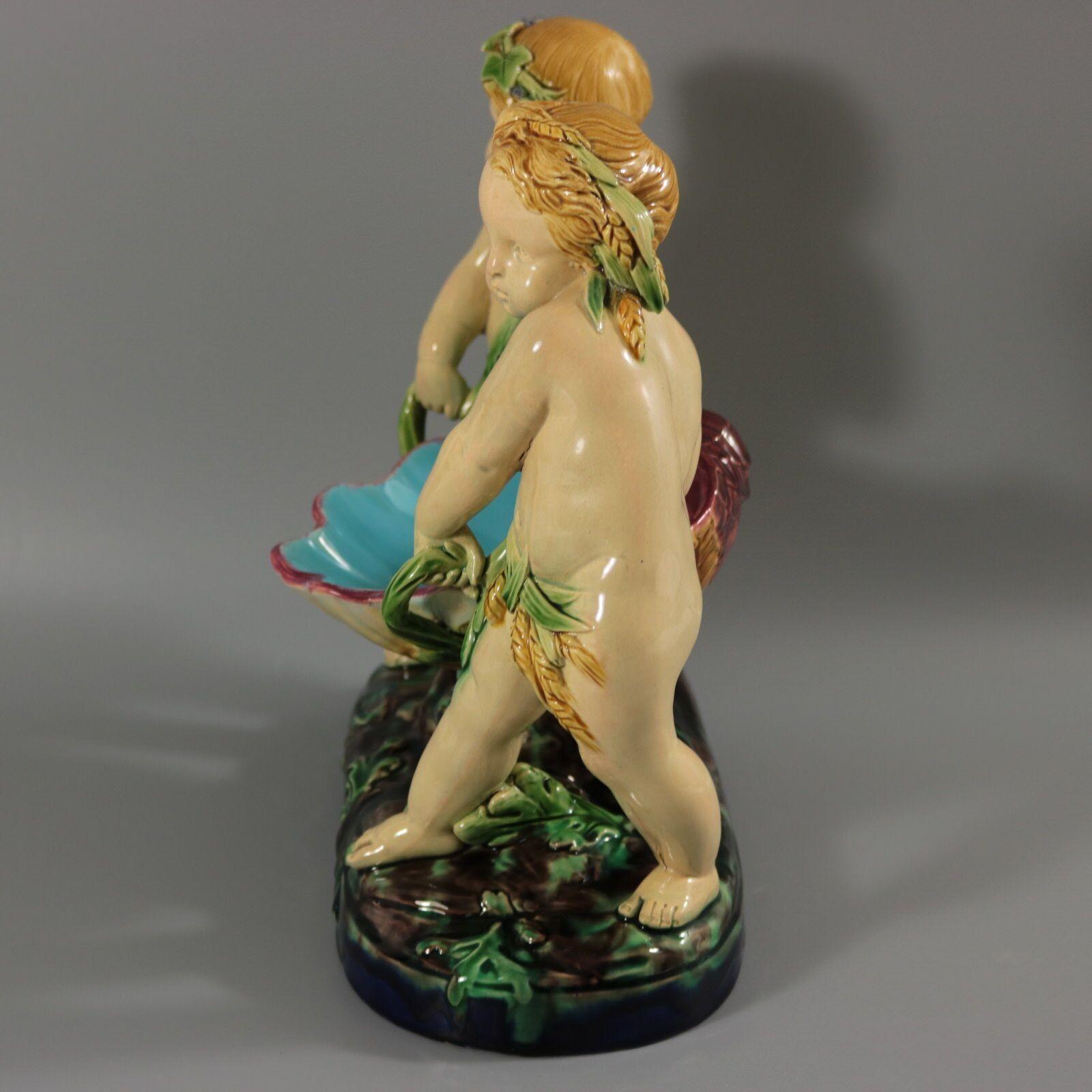 English Minton Majolica Putti Shell Carriers For Sale