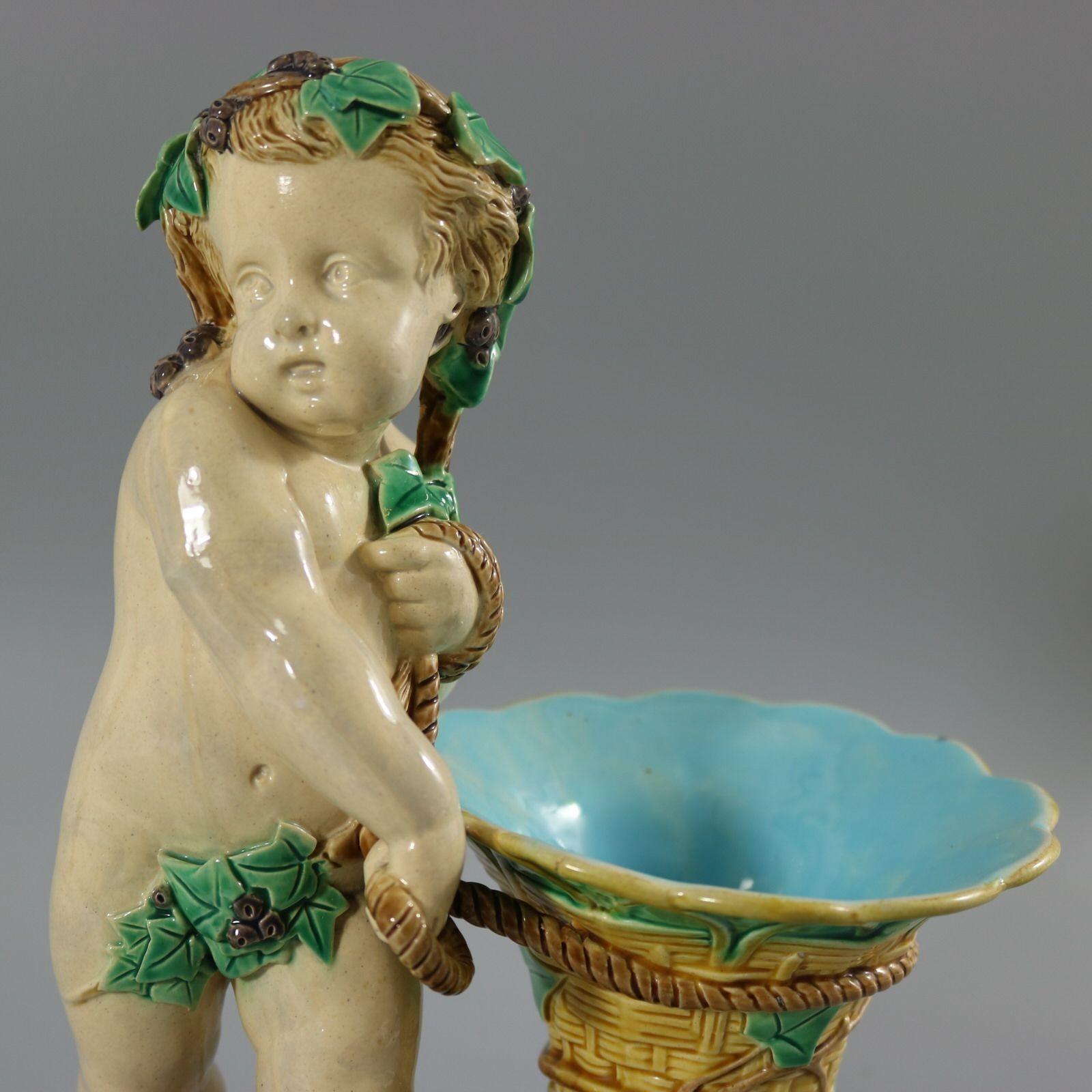 Minton Majolica Putti with Basket Vase For Sale 7
