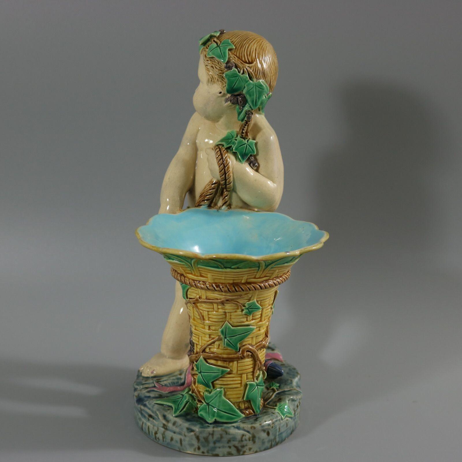 Victorian Minton Majolica Putti with Basket Vase For Sale