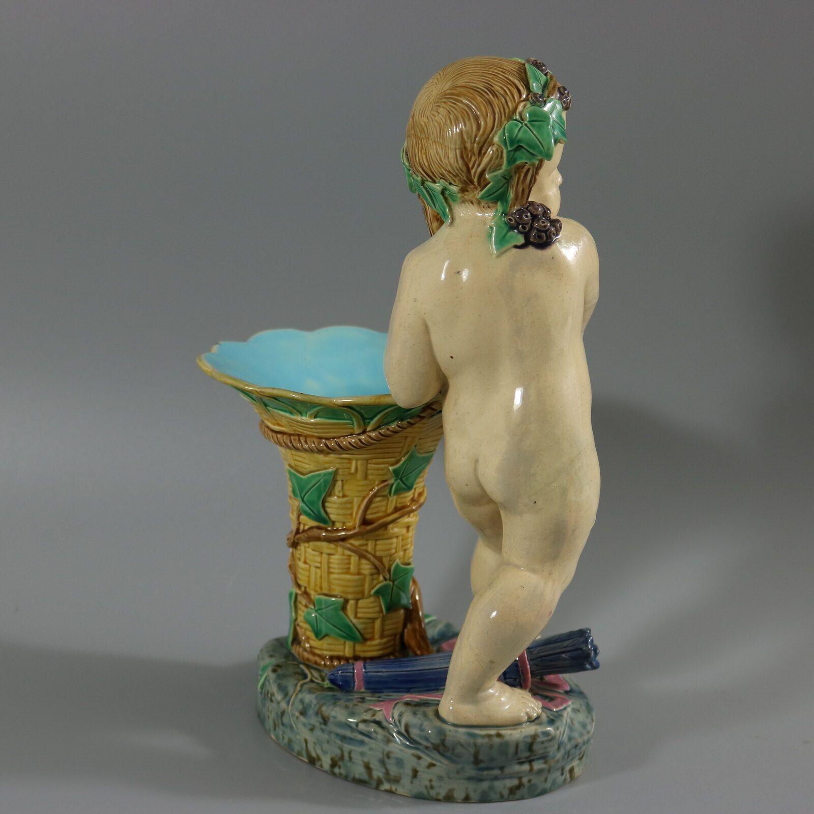 Minton Majolica Putti with Basket Vase For Sale 1