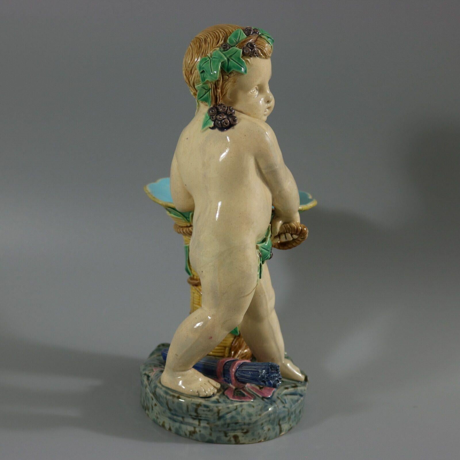 Minton Majolica Putti with Basket Vase For Sale 2