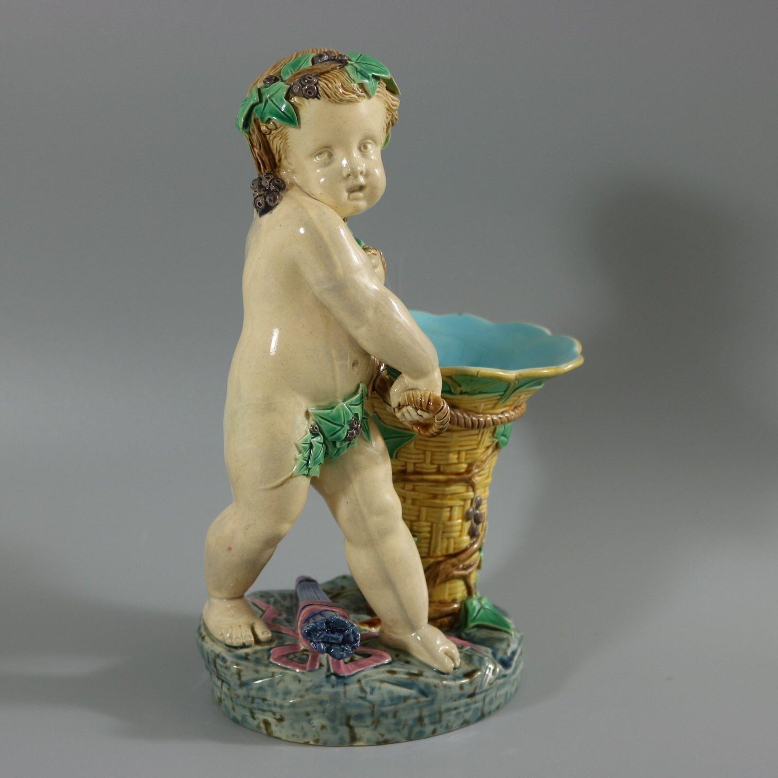 Minton Majolica Putti with Basket Vase For Sale 3
