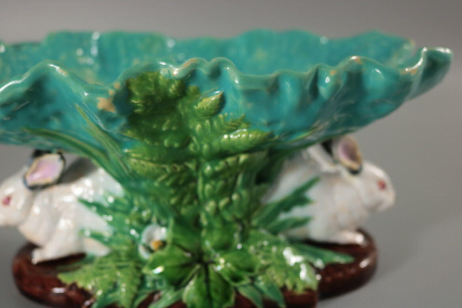 Minton Majolica Rabbits with Leaf Dish For Sale 7