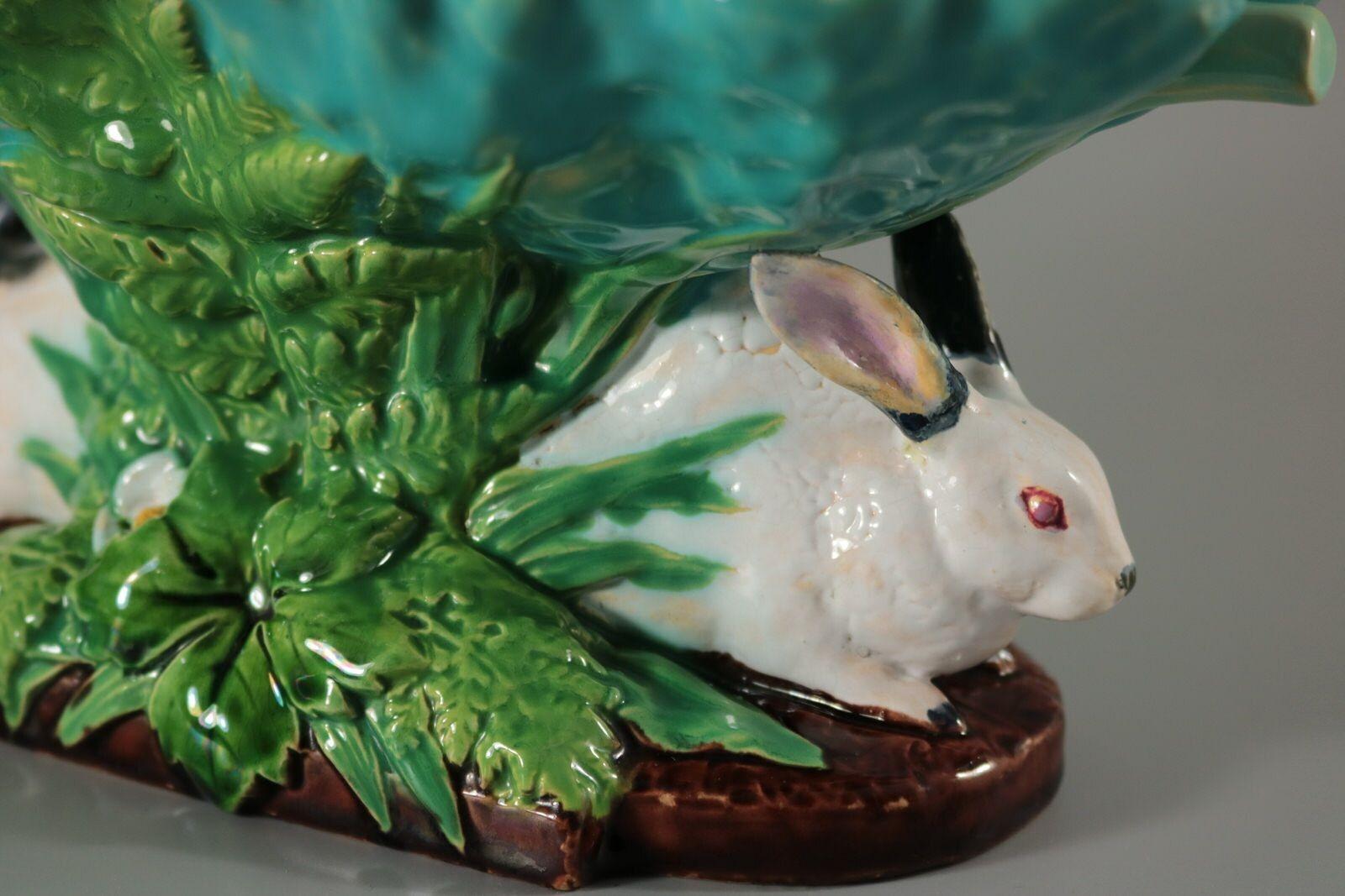 Minton Majolica Rabbits with Leaf Dish For Sale 9