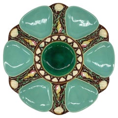 Antique Minton Majolica Seafoam Green Oyster Plate, Shells and Seaweed, Dated 1872