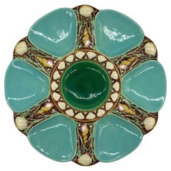 Minton Majolica Seafoam Green Oyster Plate, Shells and Seaweed, Dated 1872