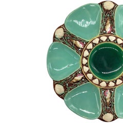 Minton Majolica Seafoam Green Oyster Plate, Shells and Seaweed, Dated 1874