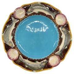 Minton Majolica Seafood Plate with Fish and Shells, English, Dated 1872