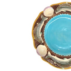 Minton Majolica Seafood Plate with Fish and Shells, English, Dated 1873