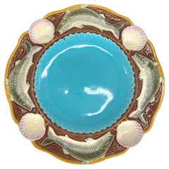 Minton Majolica Seafood Plate with Fish and Shells, English, Dated 1873